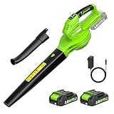 Akku Laubbläser,Elektrischer Laubbläser mit 2×2.0Ah Akkus und Ladegerät,360m³/h Blasleistung, 3-Gang Kabellos Laubgebläse Bürstenlos Laubpuster Schneefräse für Garten Rasenpfleg,Terrasse