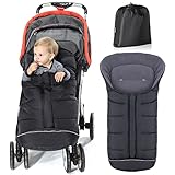 Orzbow Winter Fußsack für Kinderwagen,Baby Fußsack für Buggy mit Kapuze mit Kordelzug,Warmes Polar Fleece,Reflektorstreifen,Reißverschluss,Wasserdicht und Maschinenwaschbar (Schwarz)