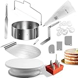 4smile Torten-Zubehör-Set 24 Teile - Tortenring verstellbar hoch 8,5 cm, Tortenschneider, Tortenheber, Tortenplatte drehbar, Streichpalette, Winkelpalette, Spritzbeutel mit Tüllen, Tortenschablone