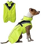 DOGOPAL Regenmantel Hund wasserdicht für kleine & große Hunde - Gelber Hunderegenmantel mit Reflektorstreifen - Wasserdichter Hundemantel, Regenschutz & Regenjacke aus atmungsaktivem Mesh L