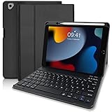 Tastatur Hülle für iPad 10.2 Zoll (9./8./7. Gen, Air 3, Pro 10,5) - Wireless Abnehmbare QWERTZ Tastatur Mit Schutzhülle und Pencil Halter - Schwarz