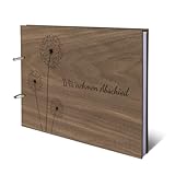 Kondolenzbuch Nussbaum Holz Cover inkl. 72 Blatt | 144 Naturpapier Seiten DIN A4 quer 302 x 215 mm - Pusteblume