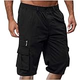 Generisch Kurze Hosen Herren Cargohose Sommer Einfarbige Shorts Elastische Taille Sommerhose mit Tasche Sportshorts Locker Freizeithosen Kurz Weites Bein Hosen Urlaubs Laufhose Jogginghose