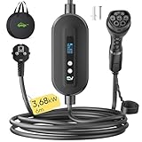 EVJUICION Ladekabel Elektroauto Typ 2 Schuko 3,68kW[1-phasig, 6m, 6-16A, IP67], EV Chargers Ladegerät mit Einstellbarer Ladeleistung Digitalanzeige für ID.3, ID.4, X1, Model Y/3, und Anderen PHEV/EV