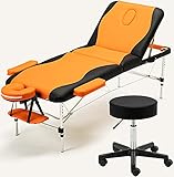 SQMGFA Bodybuilding-Massagetisch, Bett und Rollhocker-Set – zusammenklappbarer Tisch für Gesichts- und Tattoosalons, 3-teiliges zusammenklappbares Bett aus Aluminiumrohren für (Orange)