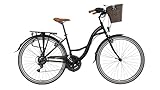 LUCHS 26' Zoll Feline Hollandrad MIT RATTANKORB – Hollandrad, Cityrad mit 21 Gängen Mädchenfahrrad, Mädchen, Damen, Damenfahrrad, Cityrad, Holland 41cm Rahmenhöhe // Schwarz