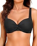 Damen-Bikinioberteil mit Bügel – Push-Up-Badeanzug mit gepolstertem BH, Schwarz, Large