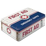 Nostalgic-Art Retro Vorratsdose Flach, 2,5 l, First Aid Blue – Emergency Supply – Geschenk-Idee für Dein Zuhause, Blech-Dose mit Deckel, Vintage Design