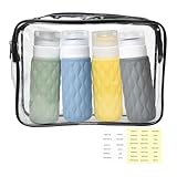 4 Stück Silikon Reiseflaschen 100ml Set, Reiseflaschen zum Befüllen, Auslaufsicher Portable Reise Flaschen mit PVC Kulturbeutel, für Shampoo, Lotion, Spülung, Duschgel, Praktisches Reiseflaschen Set
