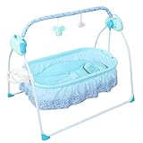 Elektrische Babywippe Babyschaukel, Deluxe Baby Schaukel mit Musik, Klappbarer Babyschaukel Elektrisch, Automatische Stubenwagen, Baby Wippe Reisebett Kinder, Fernbedienung&Timing-Funktion (Blau)