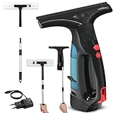 LEHMANN Akku Fensterreiniger, 25 min. Akkulaufzeit, 25 cm Reinigungsbreite, 75 m² pro Ladung, 100 ml Schmutzwassertank, Fenstersauger mit Verstellbare Teleskopstange, Mikrofasertuch und Ladegerät