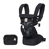 Ergobaby Babytrage für Neugeborene ab Geburt bis 20kg, 4in1 Omni 360 Cool Air Mesh Kindertrage Tragesystem, Onyx Black