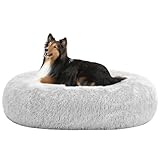 HMTOPE Orthopädisches Hundebett rund Hundekissen Hundesofa Katzenbett Donut Kuscheliges Hundekorb Waschbar, 80 cm Ø, Hellgrau