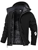 Zoofly Skijacke Herren Winterjacke Warm Gefüttert Winter Jacke für Männer Trekkingjacke Wanderjacke Mann Mehr Taschen Schwarz L