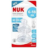 NUK First Choice+ Flow Control Trinksauger für Babyflaschen | 6–18 Monate |Anti-Colic-Ventil | BPA-frei | 2 Stück