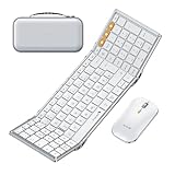 ProtoArc XKM01 Faltbare Tastatur und Maus | Full-Size Bluetooth Tastatur Klappbar mit Ziffernblock | 2.4G+Dual Bluetooth Klapptastatur QWERTZ-Layout Windows/Mac/Android - Weiß und Silber