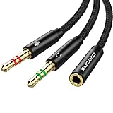 SUCESO Audio Splitter Y Adapter 3.5mm Buchse auf Doppel 3.5 mm Klinkenstecker Headset Mikrofon Adapter Audio Splitter Kabel kompatibel mit Kopfhörer, PC, PS4, Gaming Headset, Laptop usw-35cm (Schwarz)