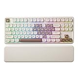 YUNZII B87 Drahtlose Mechanische Tastatur, QMK/VIA Software Custom Gaming Tastatur, Gasket RGB mit MOA Keycaps, Wrist Rest, BT5.0/2.4G/USB-C NKRO für Win/Mac (Brown Heart, Cocoa Cream v2 linear)