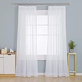 Deconovo Gardinen Transparent Vorhänge mit Kräuselband für Schienensystem Jalousien Wohnzimmer Leinenoptik 245x140 cm(HöhexBreite), Weiß, 2er Set