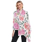 Winter Damen Schals und Wraps Floral Lange Damen Schal Decke Übergroße Weihnachtsgeschenke für Frauen, Frühling Sommer Blumen Vintage Stil Rosa Koralle Rosen, WS0E239, mehrfarbig, One size
