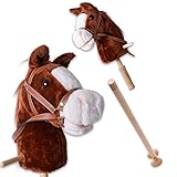 TE-Trend Steckenpferd Kinder Stockpferd Hobby Horse Steckpferd 2-teilig 96 cm Steckenpferd mit Sound Stiel Pferd mit Rollen Braun