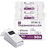 Ec-Cash Thermorollen 57mm x 9m x 12mm - Kassenrollen - Thermopapier - Bonrollen für Bankomat - Kredit-Kartenlesegeräte (57x30x12) (50 Rollen)