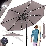 KESSER® Sonnenschirm Balkonschirm Rund LED Solar mit Kurbel Inkl. 2in1 Schutzhülle Tragetasche, Gartenschirm, Schirm Ø 265 cm für Balkon Garten & Terrasse verstellbar knickbar Taupe