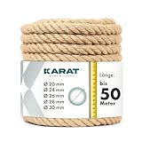 KARAT Kletterseil 5m 26mm Dicke Juteschnur, Tau Seil aus 100% Natur Jute extra Starke Juteband Schnur, Kordel Garn für Sport, Garten Dekoration, Bastelarbeiten Kratzbaum