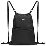 WANDF Rucksack mit Kordelzug Turnbeutel Sportbeutel Gym Bag Mit Aussentasche Verstellbar Tunnelzug Gymsack für Damen Herren Kinder mit Innentasche 11 Liter für Sport und Reisen (A - Schwarz)