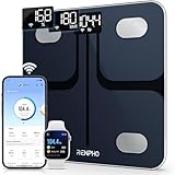 RENPHO Körperfettwaage, Intelligente WLAN-Smart-Waage Bluetooth Personenwaage, Körperanalysewaage BMI Waage mit Smartphone-App für Fitness, Step-On-Technologie, Schwarz