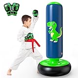 QPAU Boxsack Kinder, 122 cm Aufblasbarer Standboxsack für 3-6 Kinder, Geschenke FüR Jungen Und MäDchen, Boxsack Stehend Kinder Set für Die Praxis Karate, Taekwondo, MMA