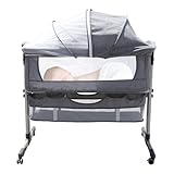 Vielrosse Beistellbett Baby, Babybett Einstellbare, Babybetten und Babywiege 2 in 1 Tragbar Reisebett Kinderbett mit Aufbewahrungskorb Moskitonetz und Rollen für 0-6 Monate Grau