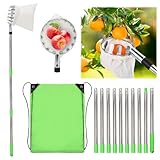 Obstpflücker mit Teleskopstiel 4M, Apfelpflücker mit Edelstahl Teleskoppfahl und Baumwollbeutel, Obstpflücker für Kirschen, Äpfel, Birnen, Citrus, Orange