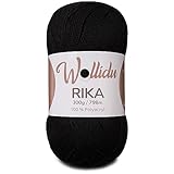 Wollidu Rika Garn zum Häkeln und Stricken 300g / 798m Strickgarn 100% Polyacryl Häkelgarn Schwarz