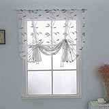 BESTORI Transparentes Raffrollo mit Band Stickerei Raffgardine Voile Stangendurchzu für Küche Wohnzimmer Schlafzimmer Silber, H120 x B60 cm (1er Pack)