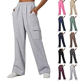 Jogginghose Damen Baggy Cargohose mit Multi Taschen Lang Sporthose Laufhose Elastischem High Waist Traininghose Weites Bein Freizeithose Bequeme Sweatpants Workout Fitnesshose Jogging Sweathose