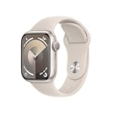 Apple Watch Series 9 (GPS, 41 mm) Smartwatch mit Aluminiumgehäuse und Sportarmband S/M in Polarstern. Fitnesstracker, Blutsauerstoff und EKG Apps, Always-On Retina Display, Wasserschutz