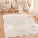 Paco Home Teppich Wohnzimmer Schlafzimmer Hochflor Skandinavisches Muster Boho Abstrakt Weich Einfarbig 3D Waschbar Beige Creme, Grösse:160x220 cm