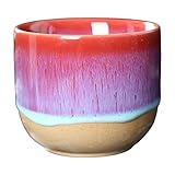 LOVIVER Keramik Teetassen, Espressotasse, 150 Ml, Sake Becher, Japanischer Stil, Abstraktes Muster, Kung Fu Teetasse, Ohne Griff für Wasser, Cappuccino, Yerba, Rot