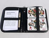 Romme Karten Gold Edition 2 x 55 Karten Format 59 x 91 mm + Bleistift + Block + Regelheft, im Edlen schwarzem Kunstleder Etui ebenso für Canasta und Bridge + Poker + Skat ab 10 Jahren