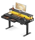 OffiGo Elektrischer Schreibtisch mit Schubladen, 120cm Höhenverstellbarer Schreibtisch mit Monitorständer, Gaming Tisch mit Steckdosen und Lichtleiste, Tisch Höhenverstellbar Bürotisch, Schwarz