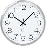 Epochic Funkuhr Wanduhr Ohne Tickgeräusche Lautlos 30cm Groß Moderne Wanduhr Funk Batteriebetrieben Einfach zu Lesen für Zimmer Zuhause Küche Schlafzimmer Büro (Silber)