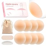 Septeamay Premium Nippelpads, Selbstklebende Nipple Cover für Damen, Dünne Selbstklebende Nipple Pads [8cm] Waschbar & Wiederverwendbar, Hypoallergenic Brustwarzenschutz Silikon mit Tasche - 8 Stück