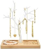 Galeara design Schmuckbaum Weiß Gold, Schmuckhalter Weiß, Schmuckständer Schwarz, Schmuckaufbewahrung Rose Gold Wohnung Dekoration Aluminum Deko Metall (Furo- Weiß Bambus)