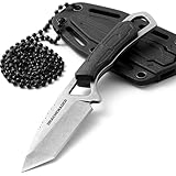 DRACHENADER Neck Knife Tanto Messer feststehend klein Fulltang Outdoor Mini-Messer mit Kunststoffscheide