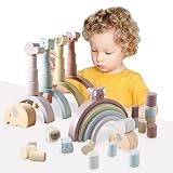 Smartwo Regenbogen Holz, Montessori Holzspielzeug Baby, Balance Stapelspiel, Bausteine für Kinder ab 1 Jahr, Stapelturm in Pastellfarbe, Geburtstagsgeschenke für Mädchen & Jungen 1-2 Jahre