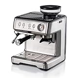 Ariete 1313, Kaffeemaschine mit Manometer, Integrierte Kaffeemühle, Kompatibel mit Kaffeepulver und ESE-Pads, 15 Bar Maximum, 1 oder 2 Tassen-Filter, Cappuccino-Düse, 1600W, Silber