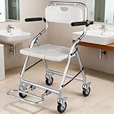 Duschstuhl mit Rollen für Senioren, Duschstuhl Badhocker Klappbar mit Armlehnen und Lehne, Weiß Duschhocker mit Rollen für Senioren und Menschen, Belastung 150 KG
