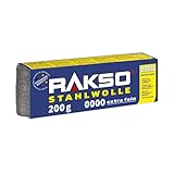 RAKSO Stahlwolle extrafein 0000-200g, 1 Banderole, poliert gewachstes Holz, Kupfer, Messing, mattiert Oberflächen, säubert Glas