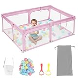 GYCS Laufstall Baby,Kinderzaun,Laufgitter Baby Mit Anti-Kollision Schaum Absperrgitter,Atmungsaktivem Netz,Reißverschlusstür,Kleiner Laufstall,Indoor/Outdoor,Rosa,120x120x60CM